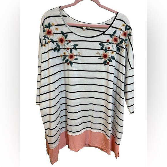 Umgee black white striped dropped shoulder top women’s size XL - Picture 1 of 5